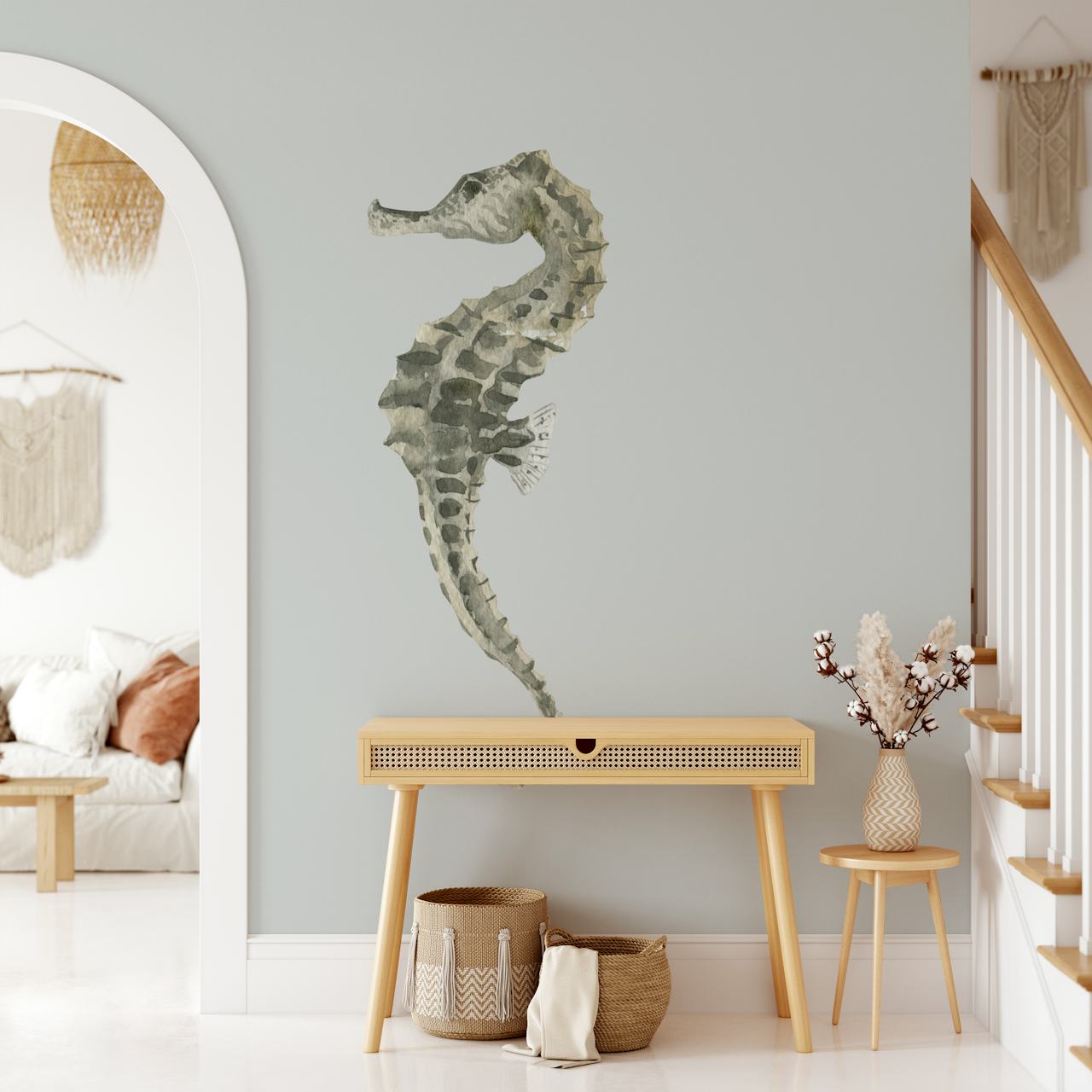 Seahorse in neutral colors ταπετσαρία σε ένα δωμάτιο