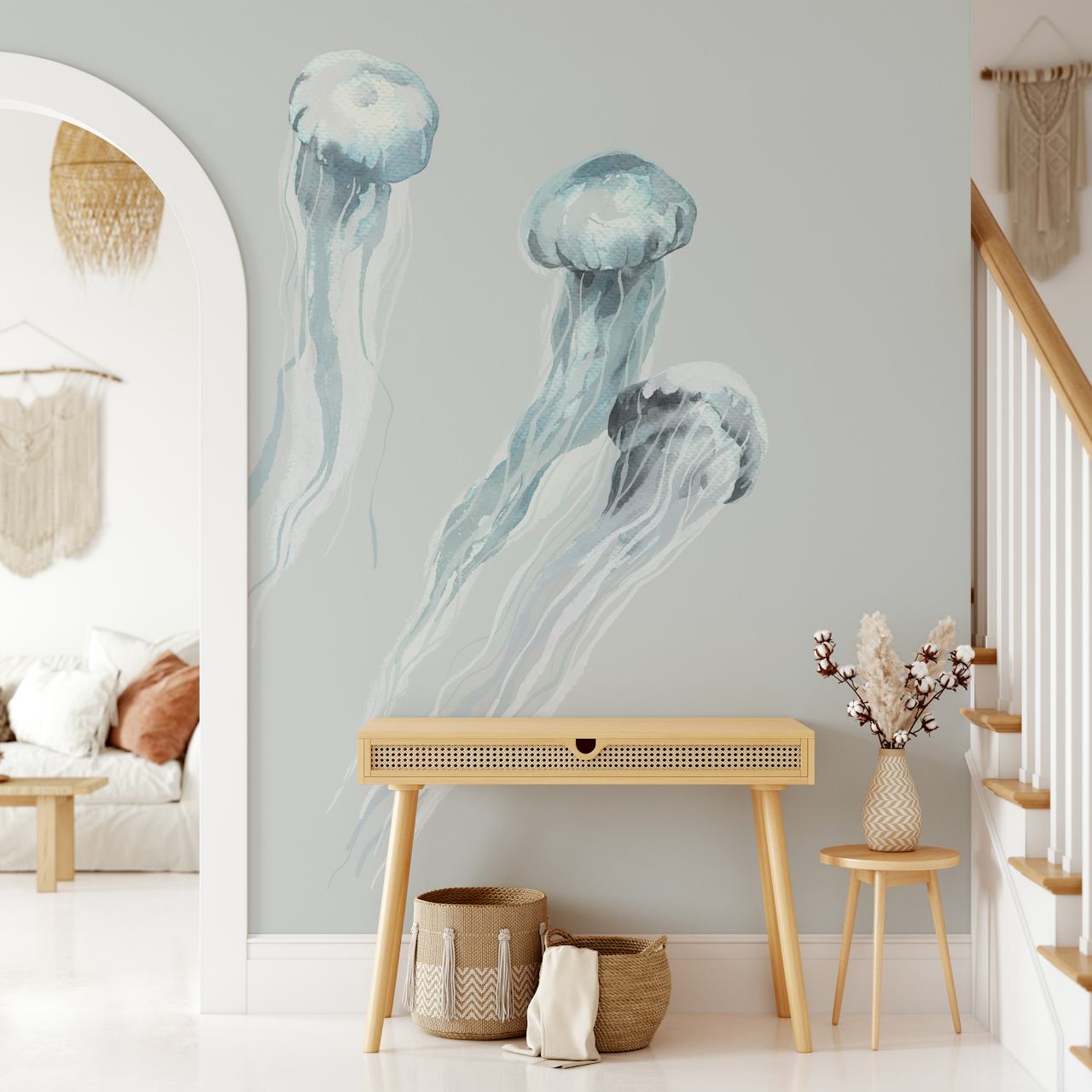 Σχεδίαση ταπετσαρίας Jellyfish with Flowing Tentacles σε μοντέρνο δωμάτιο