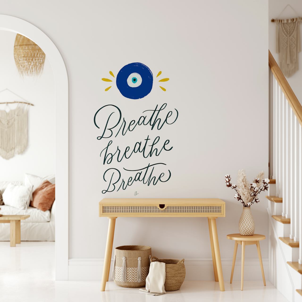 Tapeta Mindful Breathing Art zobrazená v místnosti