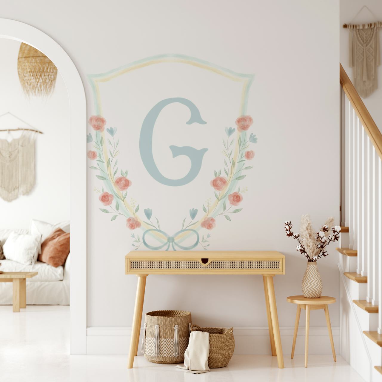 Floral Crest Monogram Letter G papel pintado