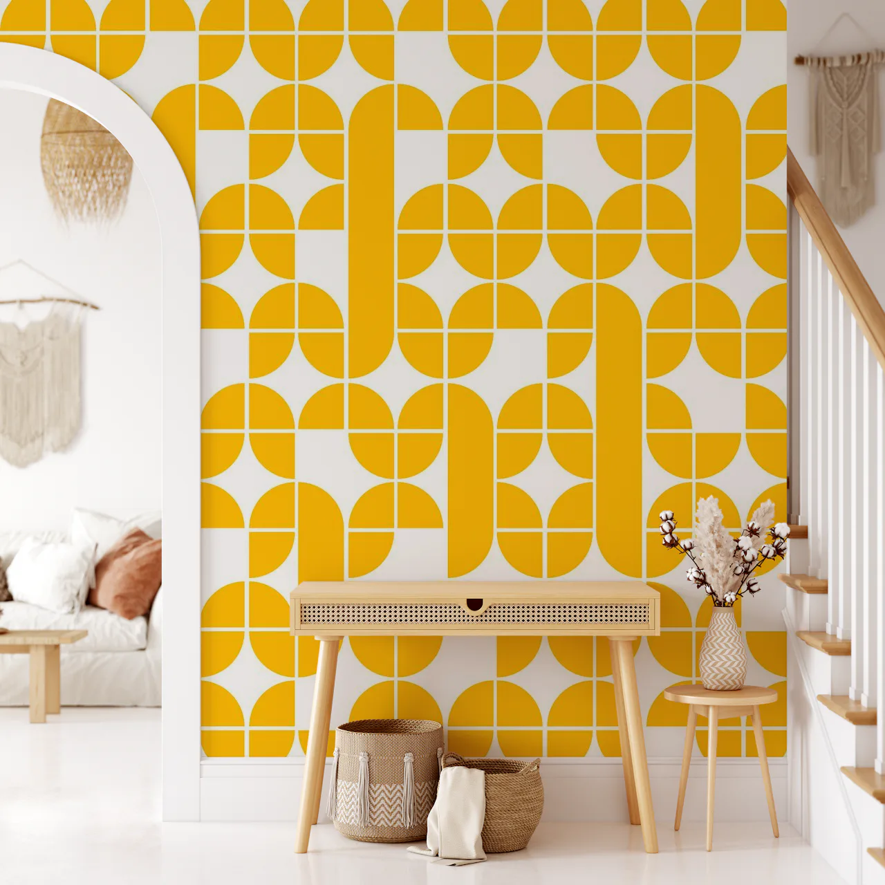 Mid Century Pattern Yellow Wallpaper
