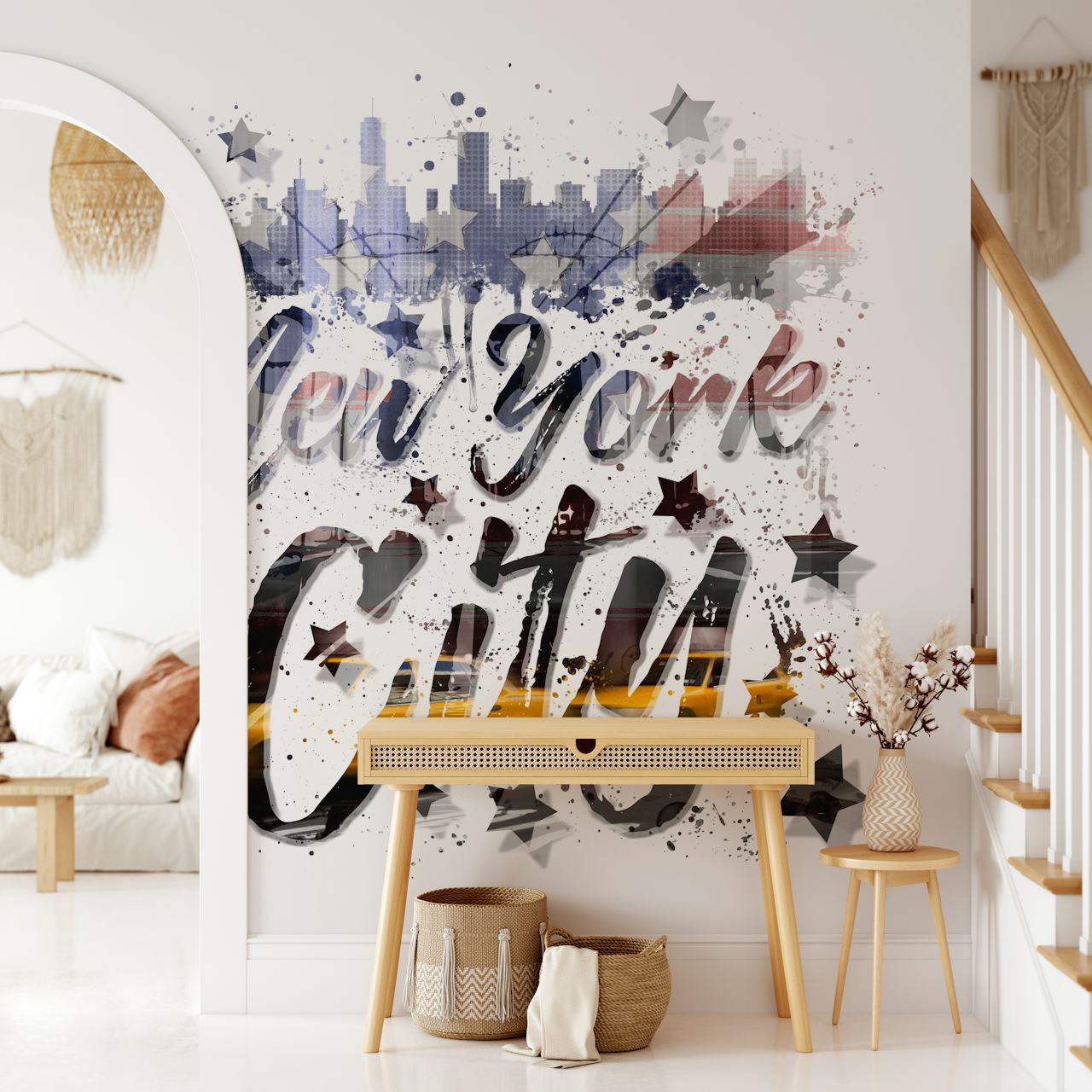 Papel de parede com tema de Nova Iorque City em um quarto
