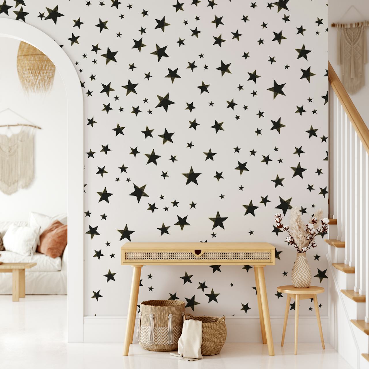 Shining golden and white stars ταπετσαρία