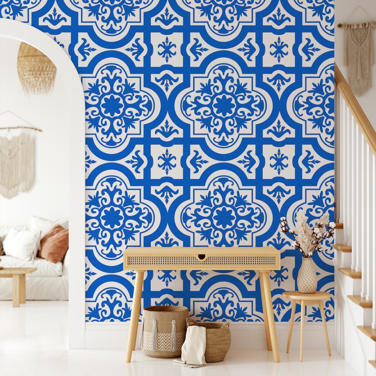 Spanish tile pattern w azure blue i white
