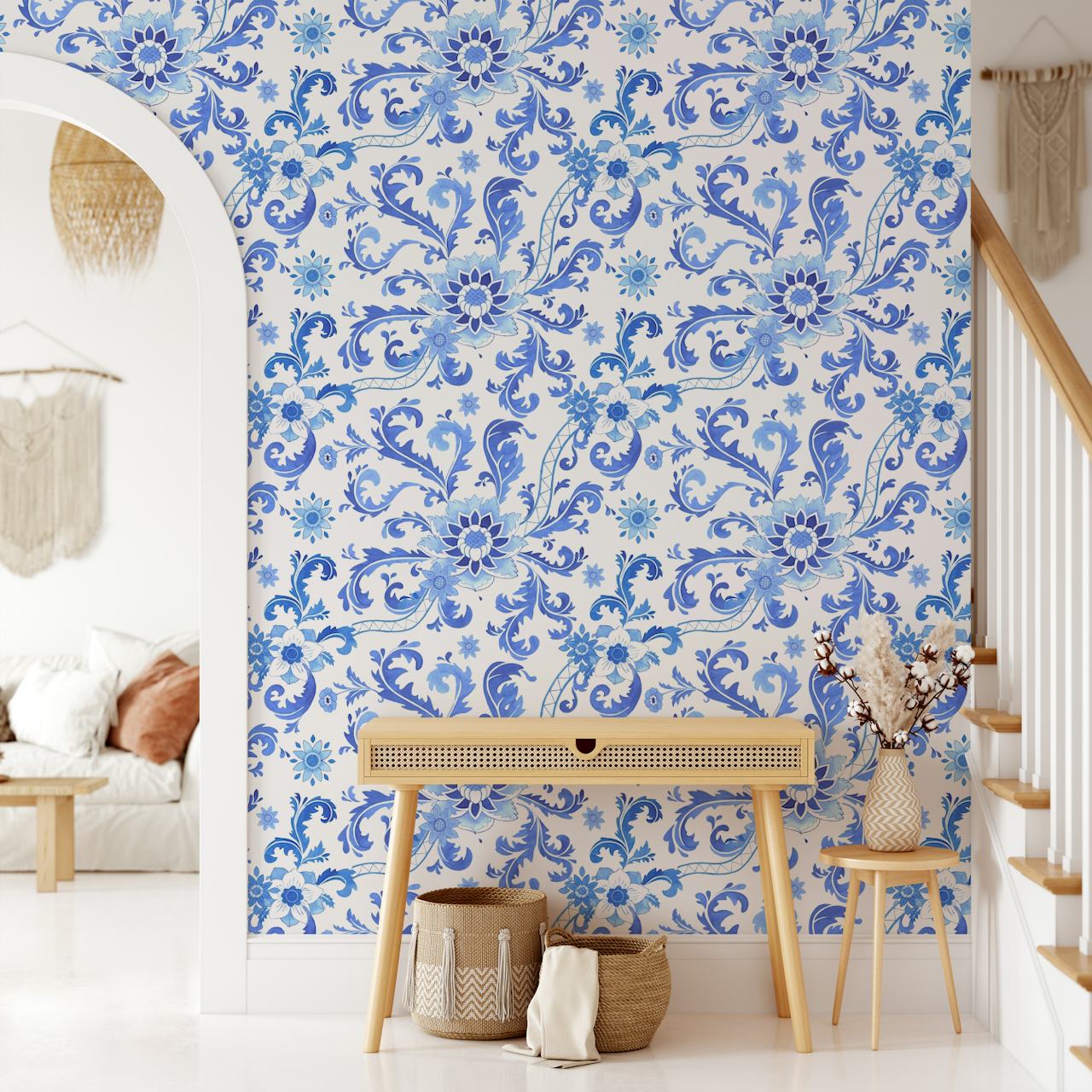 Blue Chinoiserie Chic wallpaper design