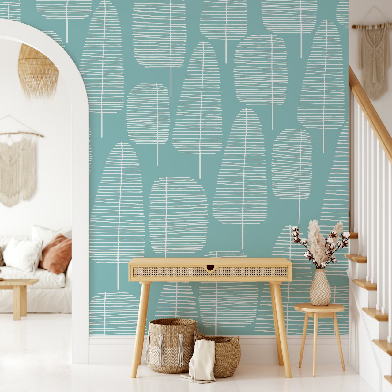 Carta da parati Mid Century Trees in una stanza