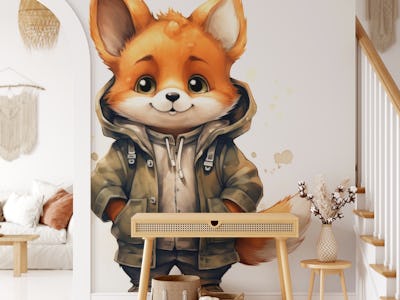 Watercolor Cartoon Fox in a Hoodie