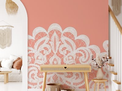 Coral Pink Classic White Lace