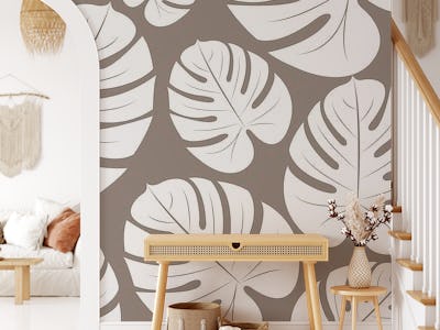 White Palm Leaves Taupe Ash