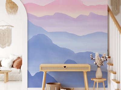 Blue Pink Watercolor Mountains