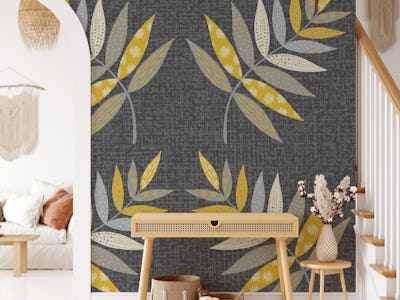 Patterned leaves on grey