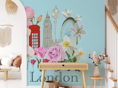 London illustration with flowers