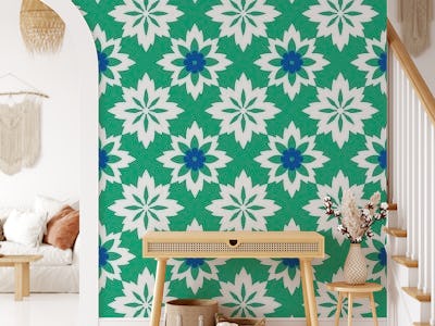 Moroccan ornament pattern in white green blue