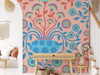 DREAMY DAMASK Pink Cottage Mod Floral Mural