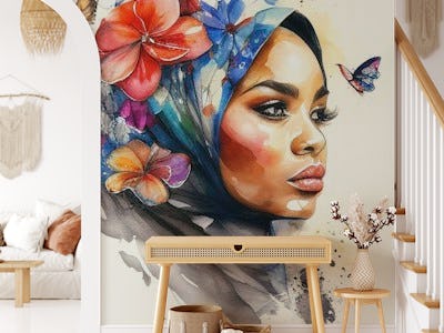 Watercolor Floral Muslim Arabian Woman #2