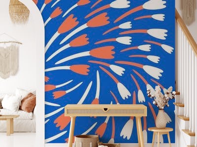 Floral Pattern in blue orange and white