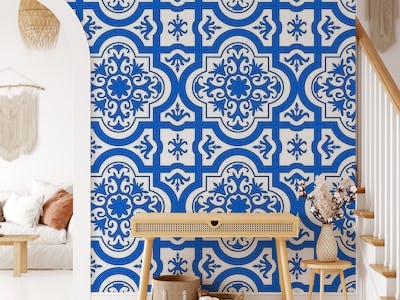 Spanish tile pattern azure blue white