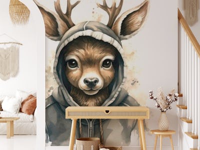 Watercolor Cartoon Deer in a Hoodie