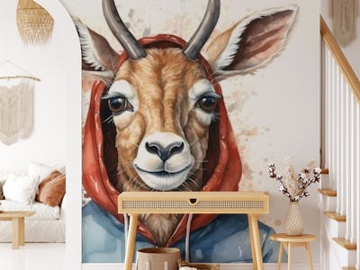 Watercolor Cartoon Antelope in a Hoodie