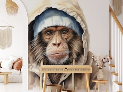 Watercolor Capuchin Monkey in a Hoodie