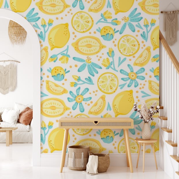 Lemon Pattern White wallpaper - Happywall