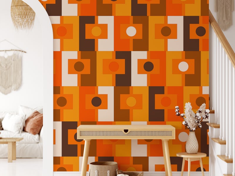 Midcentury Rektangel Pattern 70s Brown Orange