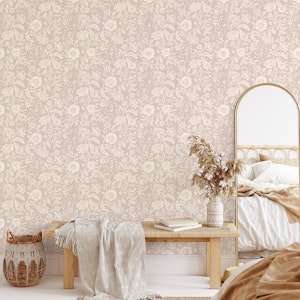 Victorian Morris Cottage Flowers - warm beige