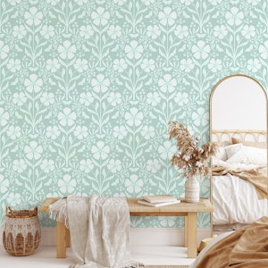 Awakening Flowers Damask - mint green