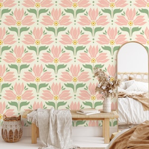retro sixties flowers - pastel pink and green