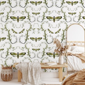Gothic Moth Vines Pearl Green