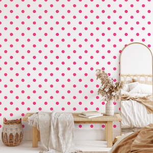 Hot pink dots on white background