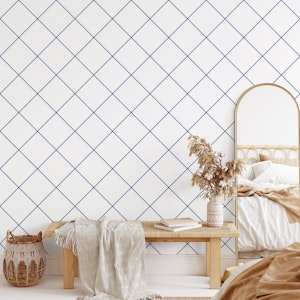 Faux Tile Grid Blue Beige