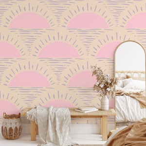Rising Sun In Pink And Purple Hand Drawn