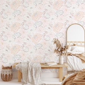 Hand drawn peonies in neutral warm beige
