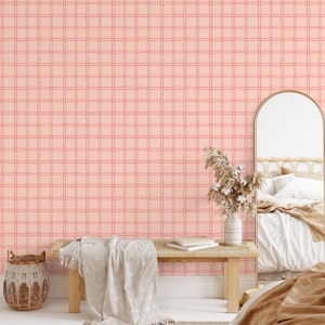 Pastel blush pink hand drawn check