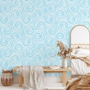 Mermaid Rococo Pale Blue Stylized Waves