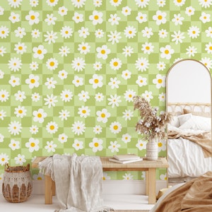 Daisies on green checkers