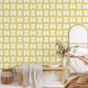 Floral Harmony: Delicate Hand-Drawn Symmetry on mustard background