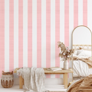 Pastel Pink French Linen Vertical Stripes