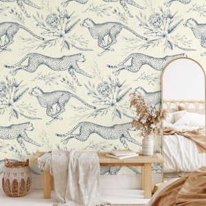Safari Cheetah Toile in Blue on Taupe