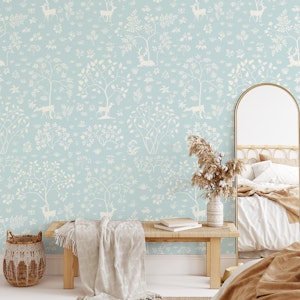 Vintage Meadow with Deer 15 light blue