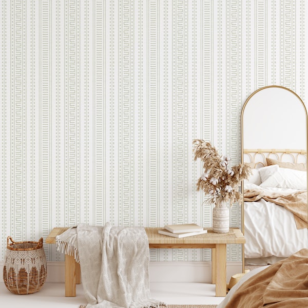 Retro Vertical Textured Stripes Neutral Sage