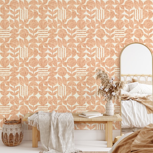 Scandi Texture Block Print Neutral Boho Peach