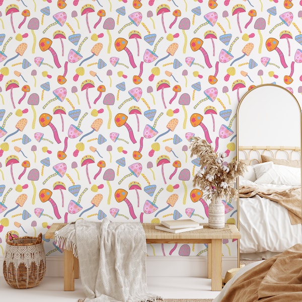 Magical mushrooms white II pattern