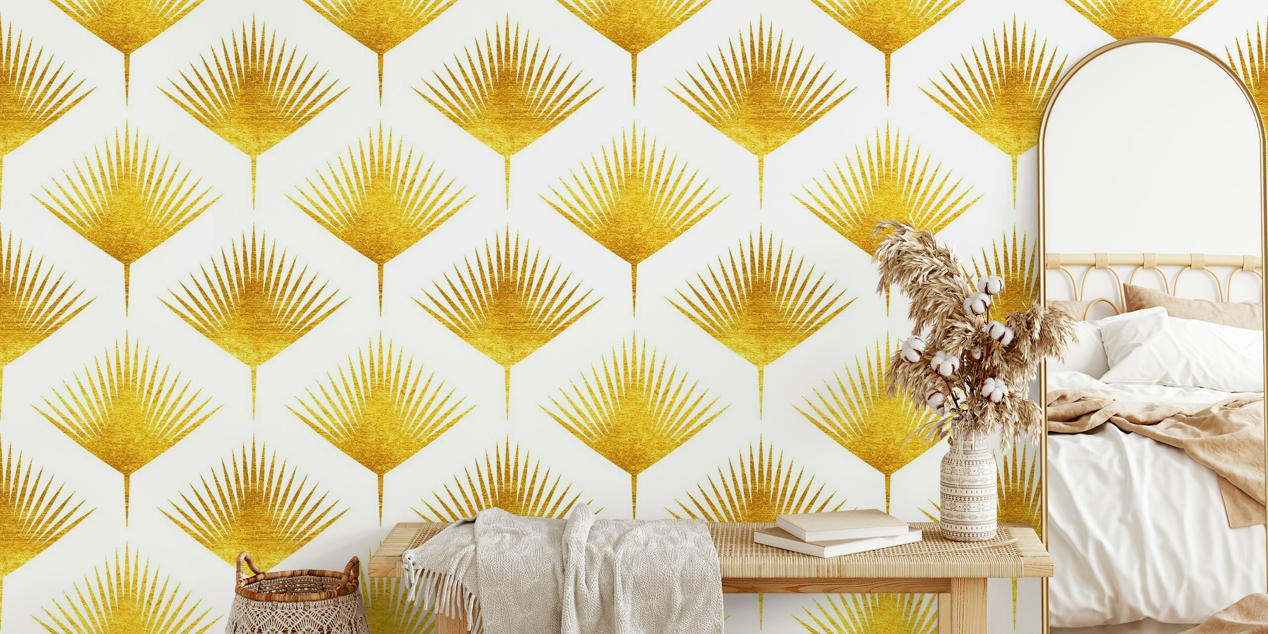 Abstract Modern Gold Palm Leaves Geo ταπετσαρία