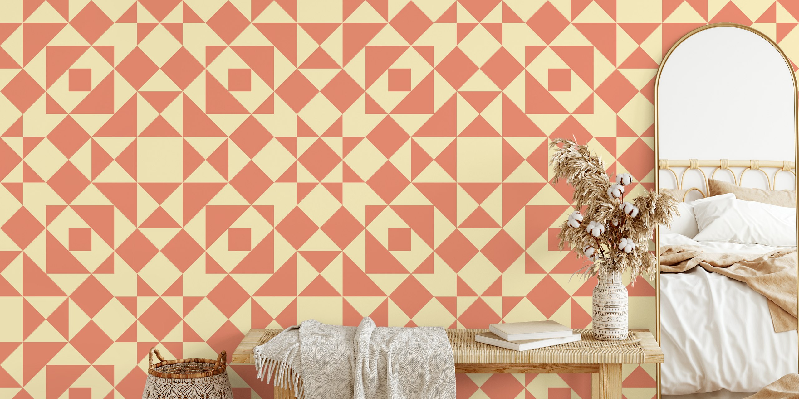 Victorian tiles patchwork wallpaper στο δωμάτιο