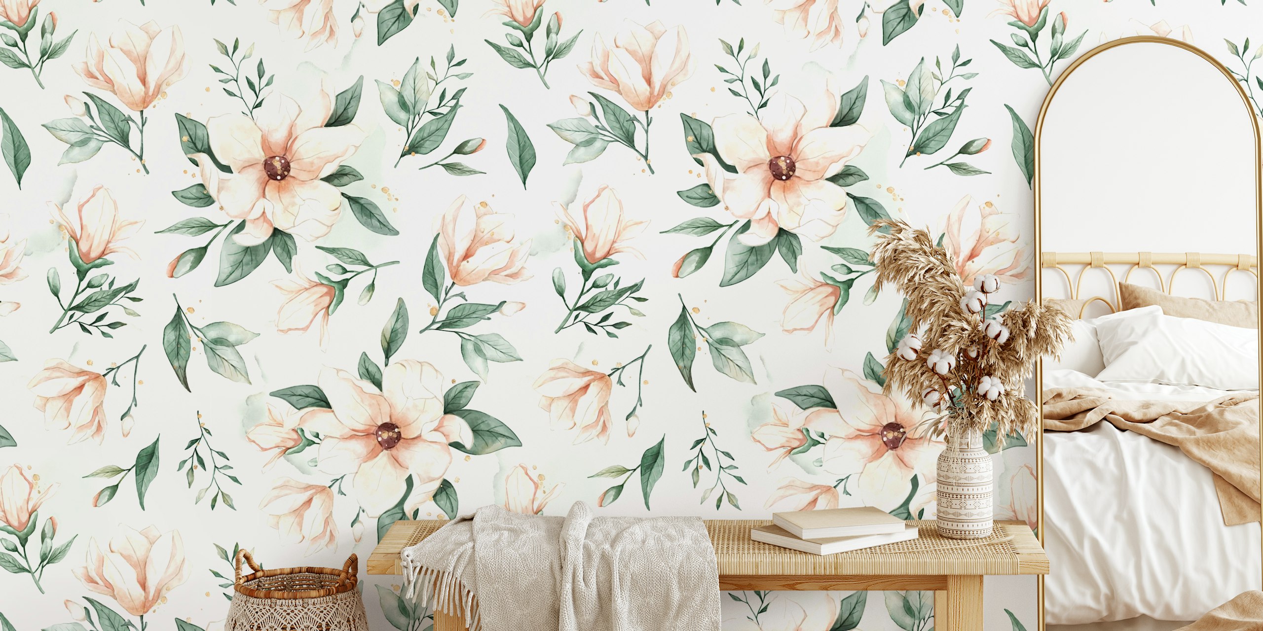 Watercolor Magnolia wallpaper in a room