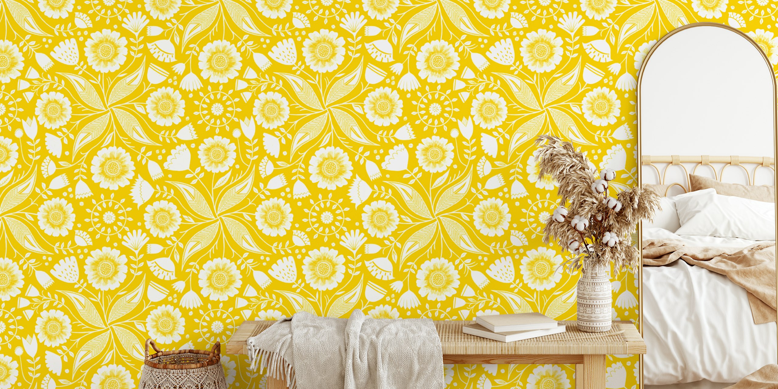 Sunny yellow botanical wallpaper design
