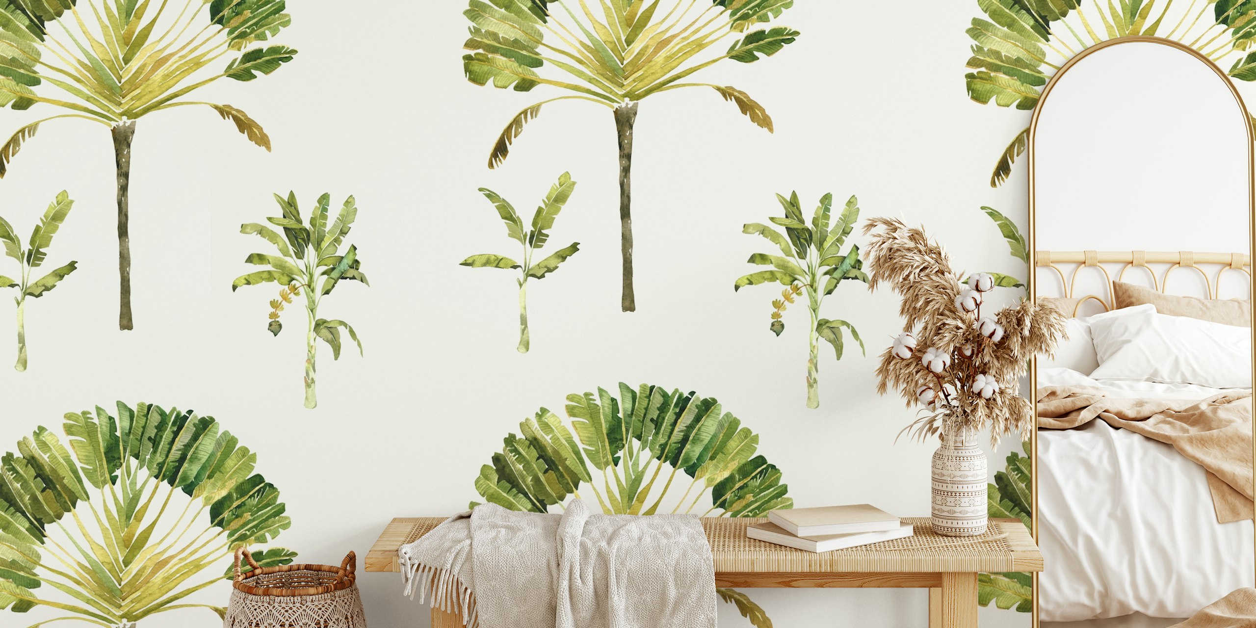 Watercolor wallpaper con Scattered Banana Palm Trees
