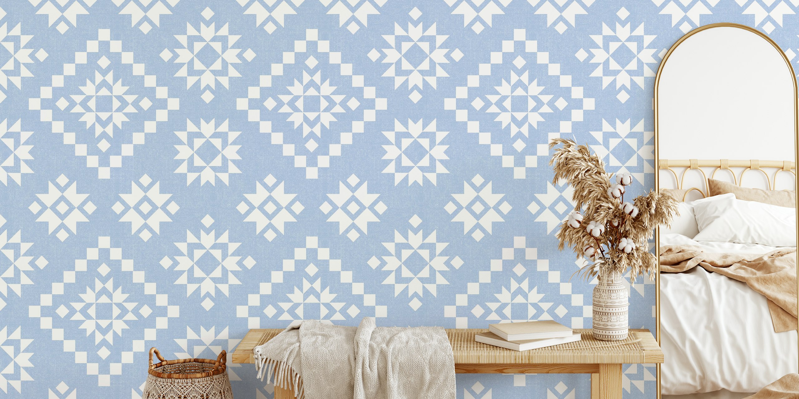 Soft blue South Western Star wallpaper in a room
